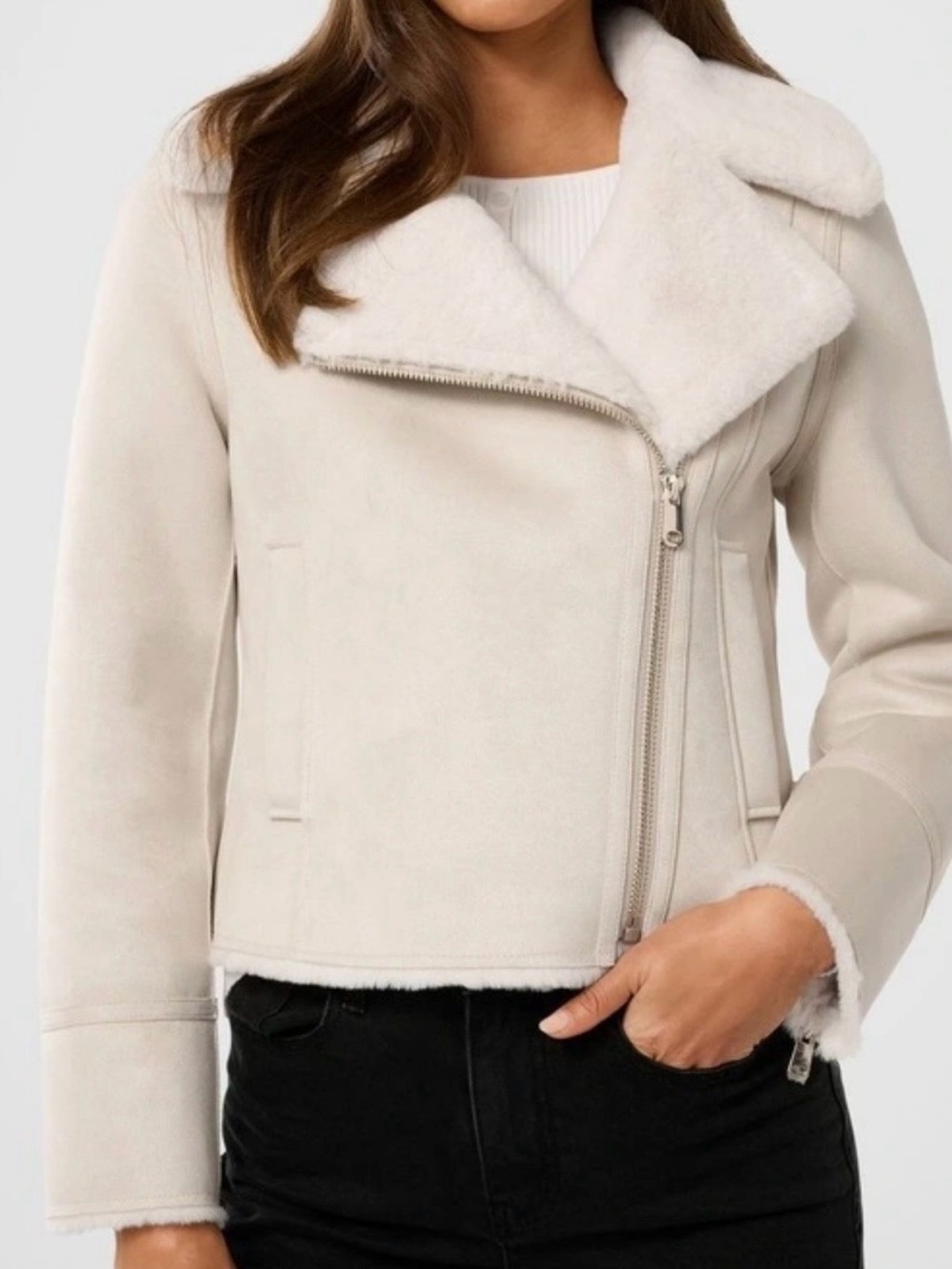 Aviation Style Faux Shearling Jacket for Women NWT size 12 Great Fall Item